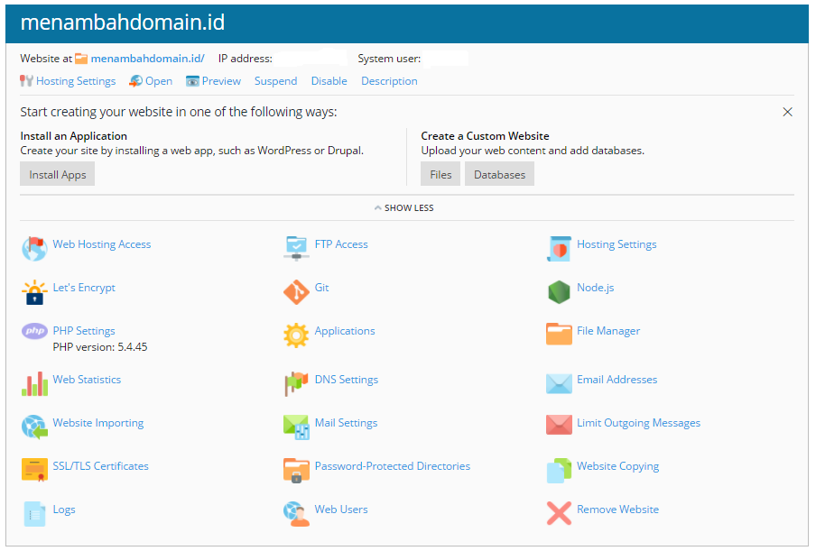 Menambah Domain di Plesk Panel