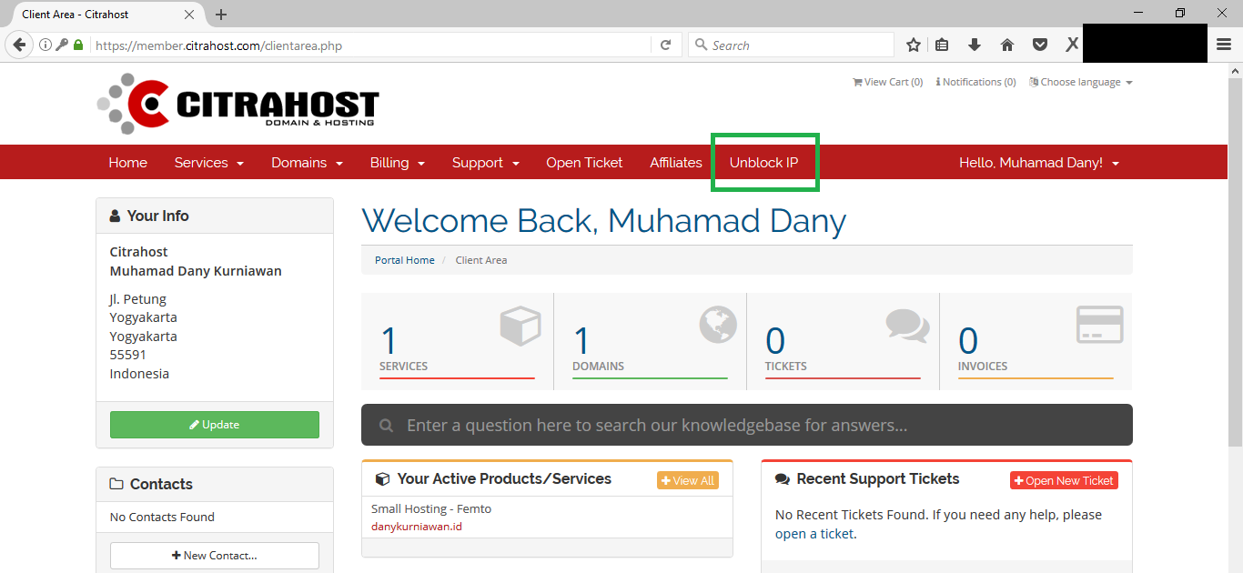 Cara Unblock IP Melalui Member Area Citrahost